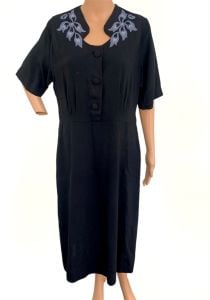 Vintage 50s Black Dress Midcentury Short Sleeve 42 XL