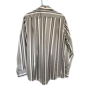 Vintage 70s Mens Shirt Striped Floral White L Kingsport  - Fashionconservatory.com