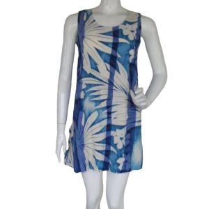 Beach Dress, S, Blue/White Floral Print, Mini, Keyhole back, Sleeveless