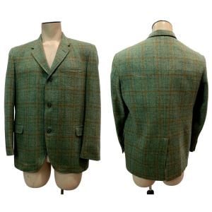 60s MOD Green & Gold Plaid Wool Blazer Sport Jacket  - Fashionconservatory.com
