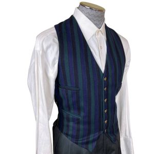 Vintage 1960s Mens Vest Mod Blue Green Striped Wool Size M - Fashionconservatory.com