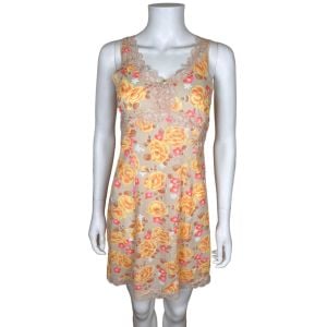 Vintage 1960s Slip for Mini Dress Floral Print w Lace Trim Size M