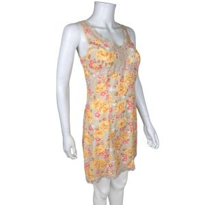 Vintage 1960s Slip for Mini Dress Floral Print w Lace Trim Size M - Fashionconservatory.com
