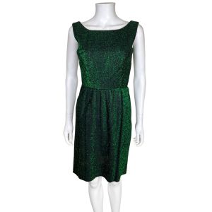 Vintage 1960s Emerald Green Dress Sparkly Metallic Size S XS