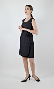 Black Sleeveless Mock Wrap Dress Size Small, Vintage 1960s Little Black Dress