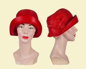 1960s Does 1920s Red Cloche Hat