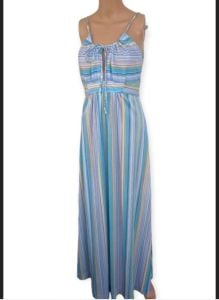 70s Striped Sleeveless Maxi Dress with Jacket Mod Hippie Print Summer S
