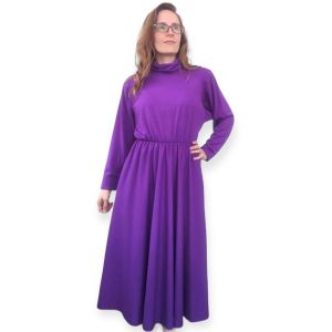 Purple Full Skirt Mock Turtleneck Dress 80s Dolman Long Sleeve Vintage 6