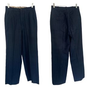 30s Mens Pinstripe Pants Antique Dark Blue Button Vintage 28 x 29