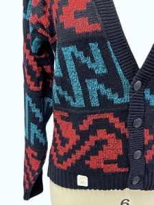 Vintage Di Vincent Cardigan Sweater Mens S Boys 18 80’s Black/Colors NOS Acrylic - Fashionconservatory.com