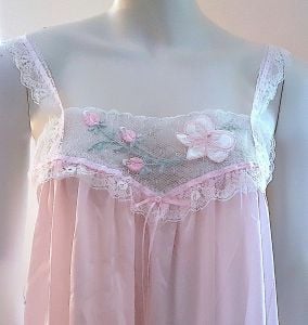 NWT Vintage 1990s Lorraine Pink Long Nylon Nightgown