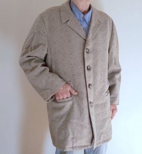 Robert Hall Mens 3/4 / Car Coat Grey Wool Windowpane Plaid - Size 42