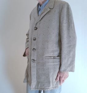 Robert Hall Mens 3/4 / Car Coat Grey Wool Windowpane Plaid - Size 42 - Fashionconservatory.com