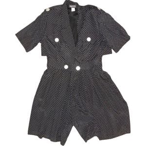 80s Navy & White Polka Dot Tailored Shorts Jumpsuit by S. L. Fashions | Wide Leg Shorts | Fits S/M - Fashionconservatory.com