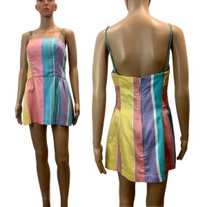 70s Pastel Striped Cotton Swim Dress Summer Top | S