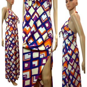 70s Psychedelic Print Maxi Halter Dress | - Fashionconservatory.com