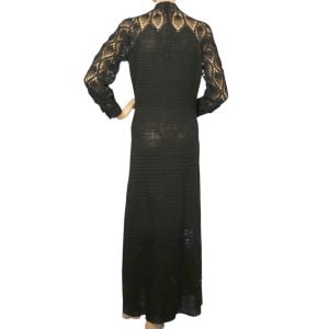 Vintage 1970s Black Crochet Knit Long Dress Size M - Fashionconservatory.com