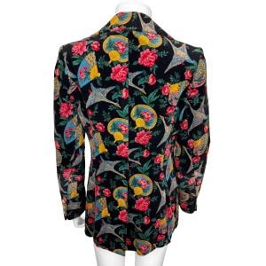Vintage French 1970s Printed Velvet Jacket Ladies Size M - Fashionconservatory.com