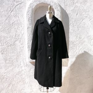 70s Black Wool Coat