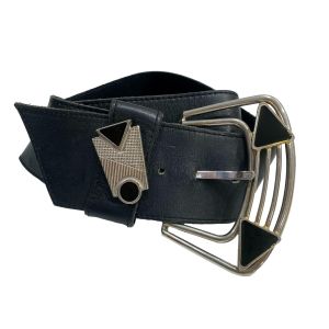 80s Black & Silver Wide Glam Punk Leather Belt | Fits 28 - 32''