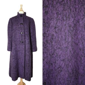 Vintage 80s Pauline Trigere Purple Black Boucle Wool Coat 