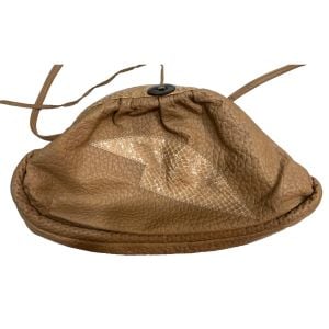 80s Large Camel / Tan Leather Snakeskin Pouch Shoulder Bag 