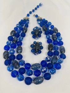 Vintage Bogoff Set of Art Glass Necklace and Earrings 