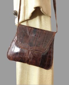 1940s Brown Eel Skin Shoulder Strap Hand Bag Made in Philippines