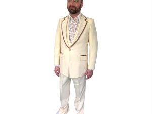 70s Mens 3 pc Suit Formal Ivory Tuxedo After Six Vintage 36 Waist 42 L