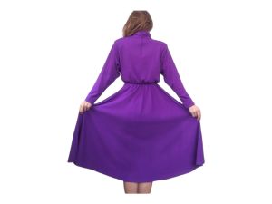 Purple Full Skirt Mock Turtleneck Dress 80s Dolman Long Sleeve Vintage 6 - Fashionconservatory.com