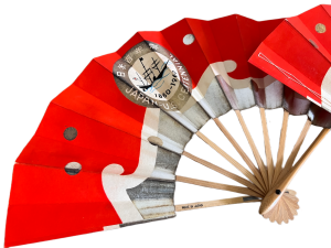 2 Vintage Fan Japan US Centennial Folding Painted Hand Fan Esso Oil Co Provenance - Fashionconservatory.com