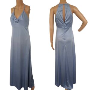 70s Blue Maxi Dress with Shrug Romantic Formal Vintage S - Fashionconservatory.com