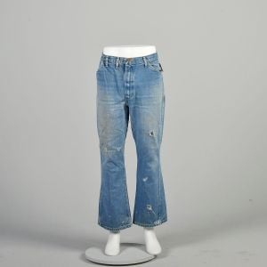 36 x 28.5 1970s Wrangler Jeans Distressed Thrashed Faded Denim Workwear