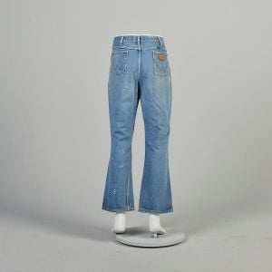 36 x 28.5 1970s Wrangler Jeans Distressed Thrashed Faded Denim Workwear - Fashionconservatory.com