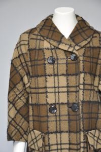 1960s brown plaid mod coat with pockets S-L - Fashionconservatory.com