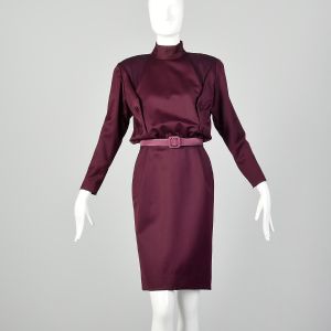 Medium 1980s Galanos Dress Purple Belted Waist