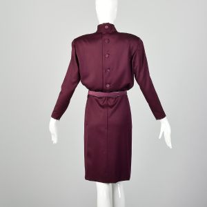 Medium 1980s Galanos Dress Purple Belted Waist - Fashionconservatory.com