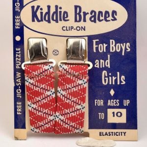 1950s Childrens Suspenders Braces Kids Kiddie Braces Clip On Unisex Red Plaid Burgundy 50s Vintage - Fashionconservatory.com
