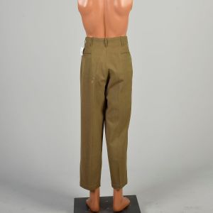 31 x 28 1940s Green Army Pants Wool Military WWII Button Fly Trousers - Fashionconservatory.com