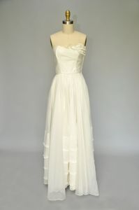 40s 50s Ceil Chapman ivory silk organza party dress XS