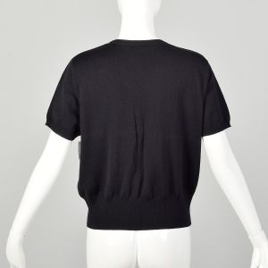 Large Thrashed Damaged Escada Sweater Black Pearl front Short Sleeve As-Is Repurpose - Fashionconservatory.com