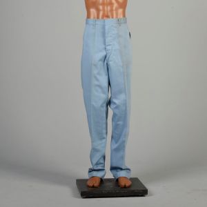 35 x 35 1950s Powder Blue Sanforized Cotton Workwear Flat Front Cuffed Trousers Deadstock 