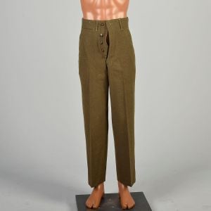 28 x 30.5 1940s Green Military Pants Winter Wool Button fly WWII Trousers
