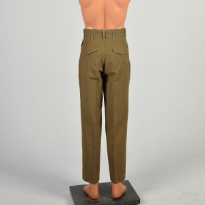 28 x 30.5 1940s Green Military Pants Winter Wool Button fly WWII Trousers - Fashionconservatory.com