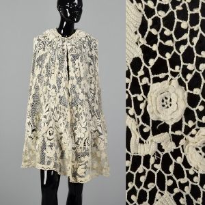 Small 1910s Edwardian Cape Guipure Lace Bridal Wedding Cloak Sheer Wrap