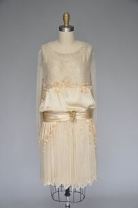 1920s ivory silk wedding dress with matching train XS - Fashionconservatory.com