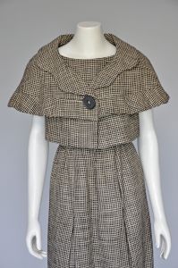 Late 50s early 60s Galanos houndstooth dress with capelet XS - Fashionconservatory.com