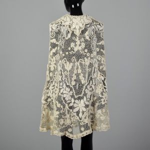 Small 1910s Edwardian Cape Guipure Lace Bridal Wedding Cloak Sheer Wrap - Fashionconservatory.com