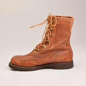 Size 9E 1960s Deadstock Powr House Workwear Work Boots Brown Leather Heavy Duty - Fashionconservatory.com