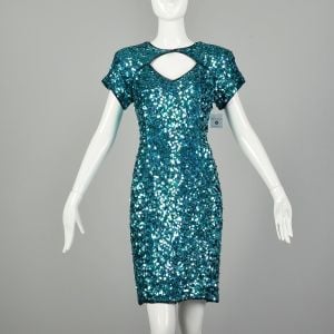  Small Teal Blue Cocktail Party Dress Key Hole Bust Short Sleeve